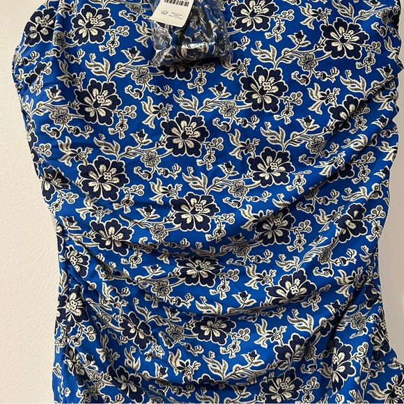 J Crew One Piece Ruched Swimsuit NWT Size 8 Blue Floral - Picture 3 of 4